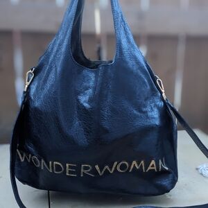 Wonder Woman Black Leather Shoulder Bag